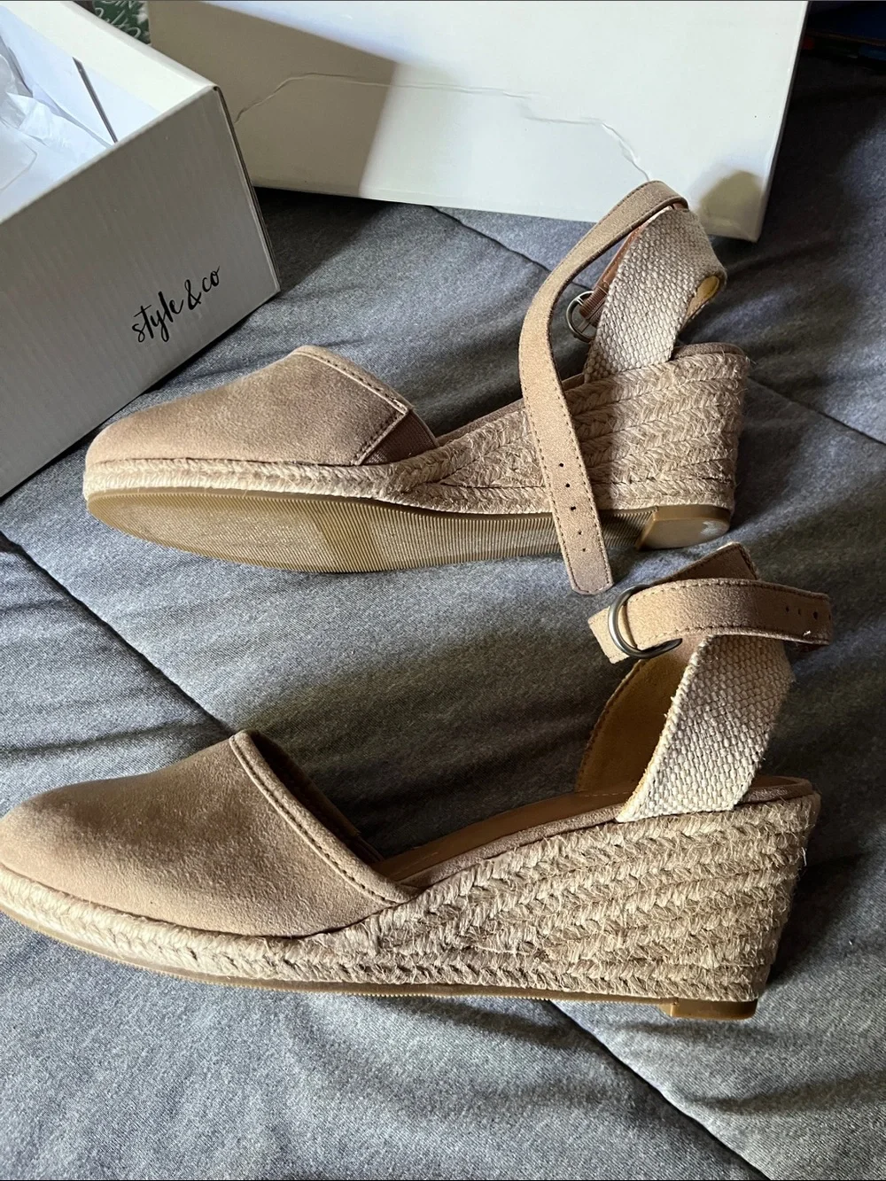 Style & Co. Tan Espadrille Wedge Sandals with Ankle Strap